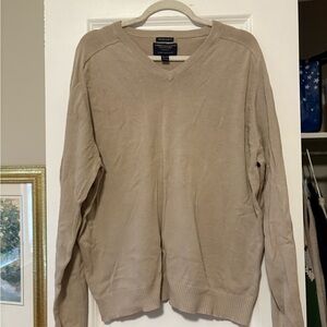 American Eagle Tan V-Neck Sweater Classic Knit